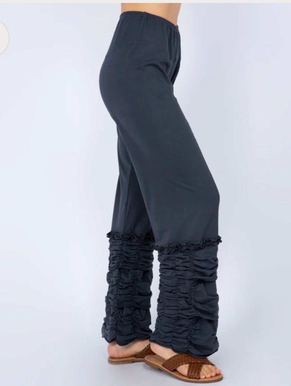 Black pull on wide leg pants Y2k ruffled hippie boho embroidered LG Twee Comfy